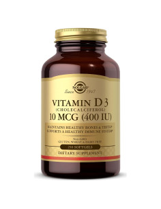 Vitamina D3 Solgar 10 mcg 250 Gelatinas Blandas - Huesos Saludables