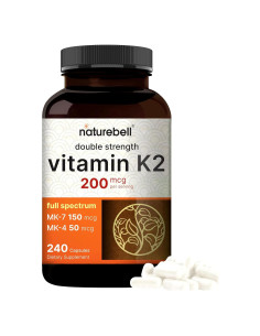 Suplemento Vitamina K2 NatureBell MK-7 y MK-4 200 mcg 240 Cápsulas