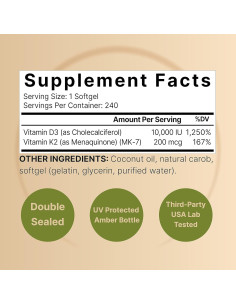 NatureBell Vitamina D3 10,000 UI + K2 200 mcg 240 Softgels 2