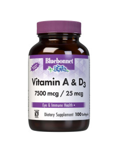 Suplemento Vitamina A 25000 UI y D3 1000 UI Bluebonnet 100 Gelatinas
