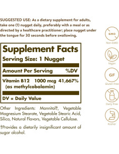 Solgar Metilcobalamina B12 1000 mcg 60 Nuggets Vegano 2