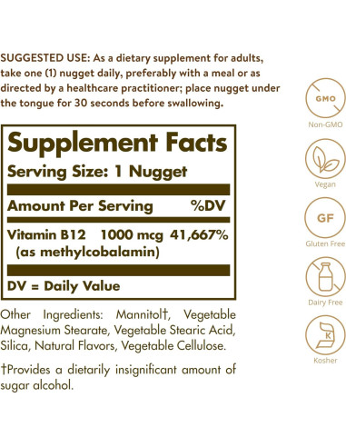 Solgar Metilcobalamina B12 1000 mcg 60 Nuggets Vegano