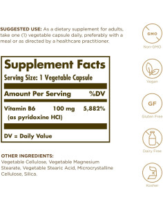Vitamina B6 Solgar 100 mg - 100 Cápsulas Vegetales - Vegano 2