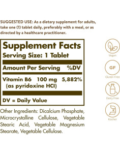 Vitamina B6 100 mg Solgar - Suplemento Vegano 100 Tabletas 2