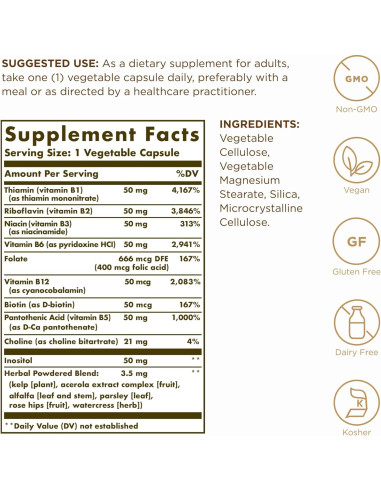 Solgar B-Complejo 50 - 100 Cápsulas Vegetales - Energía y Nervios