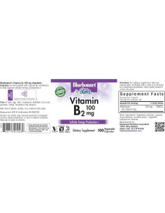 Vitamina B2 100 mg Bluebonnet Nutrition 100 Cápsulas Veganas 2