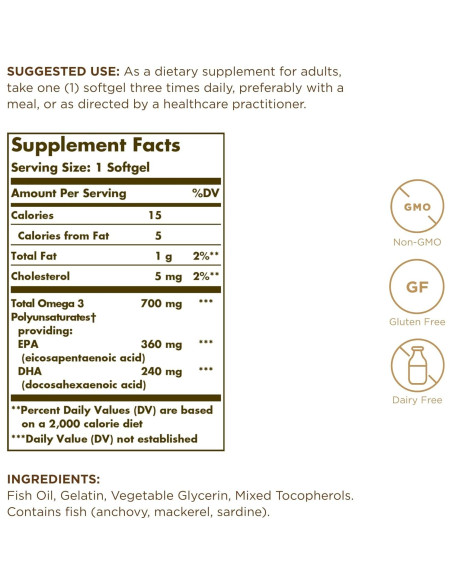 Suplemento Omega 3 Doble Fuerza Solgar 700 mg - 60 Gelatinas