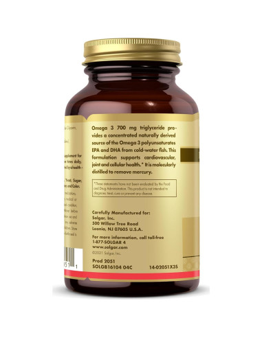Suplemento Omega 3 Doble Fuerza Solgar 700 mg - 60 Gelatinas