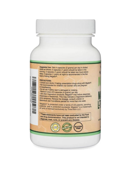 Treonato de Magnesio L Magtein 2000 mg 120 Cápsulas - Suplemento Cognitivo