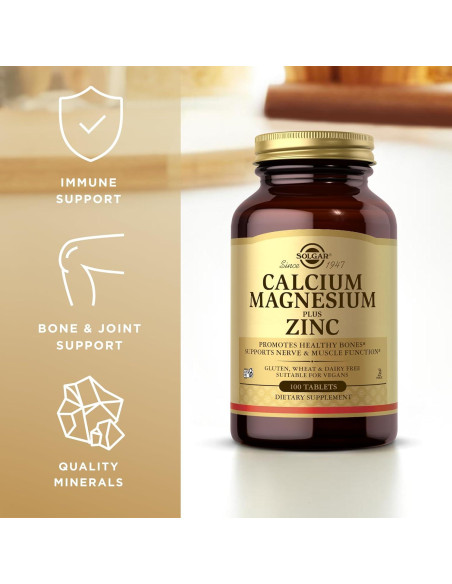 Suplemento Solgar Calcio Magnesio Zinc - 200 Tabletas Veganas