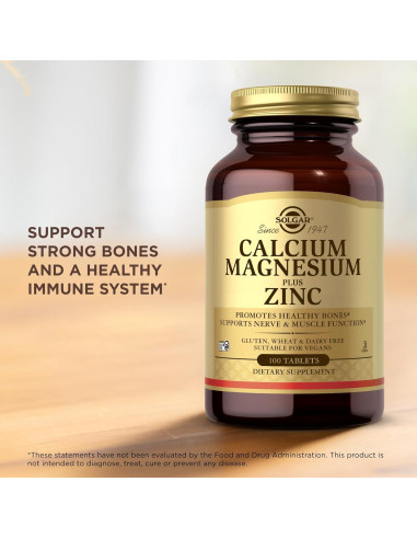 Suplemento Solgar Calcio Magnesio Zinc - 200 Tabletas Veganas