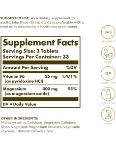 Solgar Magnesio con Vitamina B6 - 100 Tabletas - Sin Gluten 2
