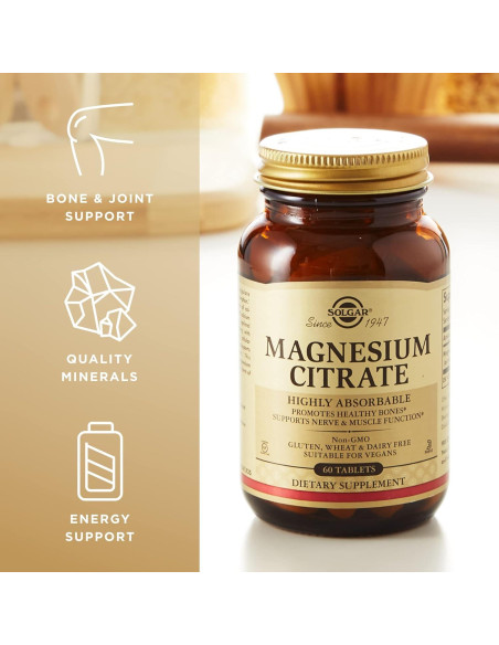 Citrato de Magnesio Solgar 60 Tabletas - Absorbible, Vegano