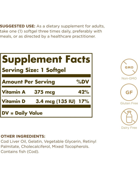 Aceite de Hígado de Bacalao Solgar - 200 Cápsulas Blandas