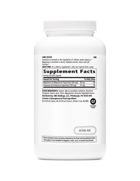 Suplemento GNC Aspartato de Potasio y Magnesio 250mg 240 Cápsulas
