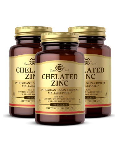 Solgar Zinc Quelado 100 Tabletas - Antioxidante Vegano 300 Porciones