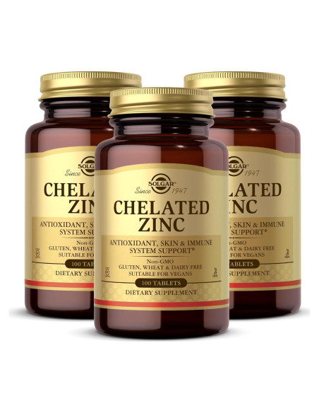Solgar Zinc Quelado 100 Tabletas - Antioxidante Vegano 300 Porciones
