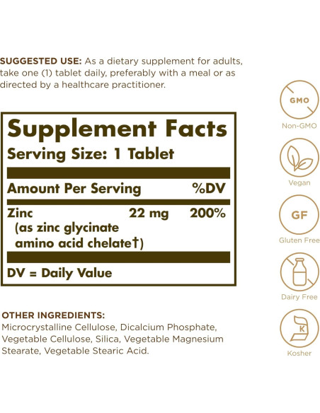 Solgar Zinc Quelado 100 Tabletas - Antioxidante Vegano 300 Porciones