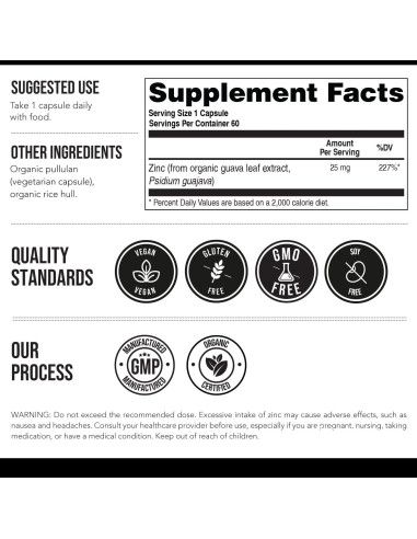 Suplemento de Zinc Orgánico Triquetra Health 25 mg - 60 Porciones