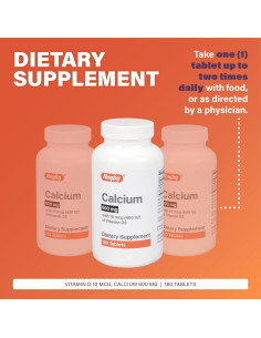 Tabletas de Calcio Rugby 600mg con Vitamina D3 10mcg - 180 Unidades 2