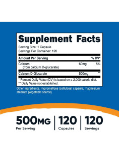 Suplemento Nutricost Glucarato de Calcio D 500mg 120 Cápsulas 2