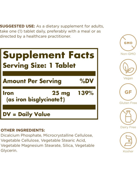 Solgar Hierro Quelado 100 Tabletas - Suave para Estómago - Vegano