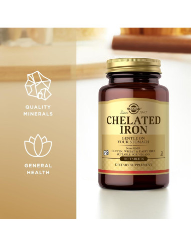 Solgar Hierro Quelado 100 Tabletas - Suave para Estómago - Vegano