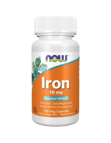Suplemento de Hierro Now Foods 18 mg 120 Cápsulas Veganas