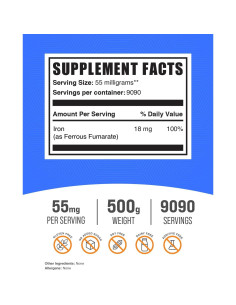 Polvo de Fumarato Ferroso BulkSupplements 500g - Suplemento de Hierro 18mg 2