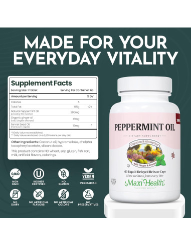 Cápsulas de Aceite de Menta Maxi Health 60 Unidades - Digestivo