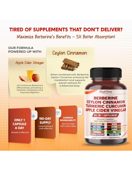 Vinagre de Sidra de Manzana con Canela y Cúrcuma PeakPury 150 cápsulas