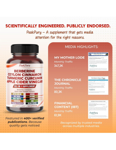 Vinagre de Sidra de Manzana con Canela y Cúrcuma PeakPury 150 cápsulas