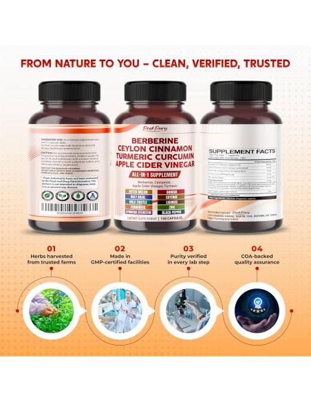 Vinagre de Sidra de Manzana con Canela y Cúrcuma PeakPury 150 cápsulas
