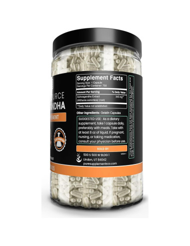 Cápsulas de Ashwagandha Puras 730 Unidades Ingredientes Orgánicos