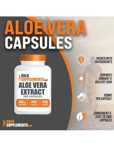 Cápsulas de Aloe Vera BulkSupplements.com - 240 Veganas 1 Porción