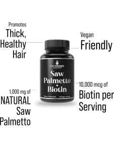Suplemento Vegano de Saw Palmetto y Biotina 10000mcg - Hair Thickness Maximizer 2