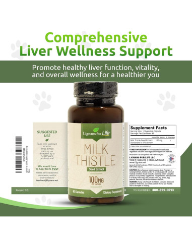 Suplemento Hepático para Perros Lignans for Life 100mg 60 Cápsulas