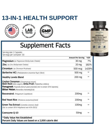 Suplemento de Berberina y Canela Vinatura 500mg 13 en 1