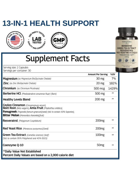 Suplemento de Berberina y Canela Vinatura 500mg 13 en 1