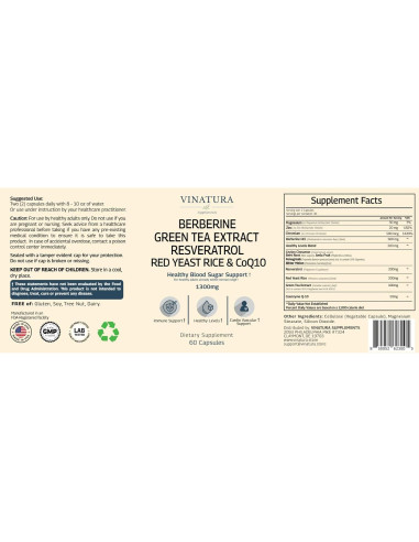 Suplemento de Berberina y Canela Vinatura 500mg 13 en 1