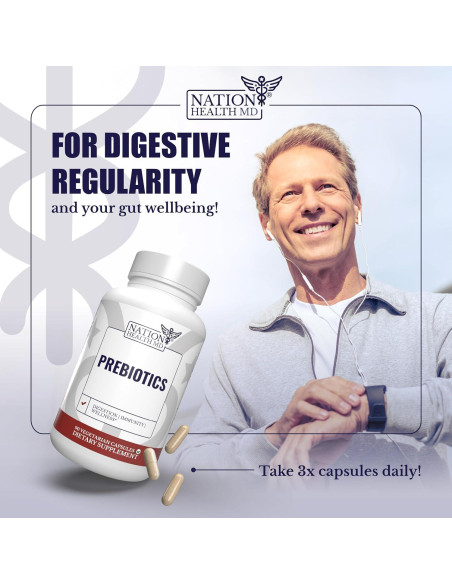 Prebióticos Nation Health MD - 90 Cápsulas Digestión y Bienestar