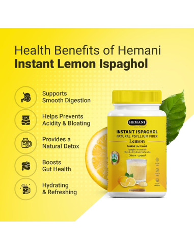 Suplemento de fibra Hemani Ispaghol 100g sabor limón