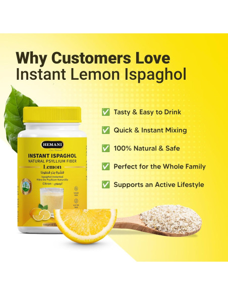 Suplemento de fibra Hemani Ispaghol 100g sabor limón