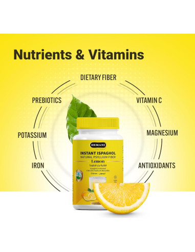 Suplemento de fibra Hemani Ispaghol 100g sabor limón