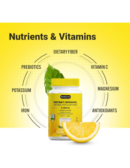 Suplemento de fibra Hemani Ispaghol 100g sabor limón