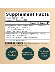 Suplemento Ginkgo Biloba 6000mg + Ginseng 500mg NatureBell - 300 Cápsulas 2
