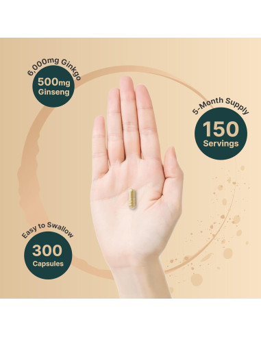 Suplemento Ginkgo Biloba 6000mg + Ginseng 500mg NatureBell - 300 Cápsulas