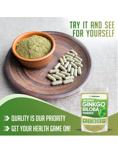 Polvo Orgánico de Ginkgo Biloba XPRS Nutra 453.6 g - Suplemento Vegano