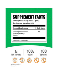 Extracto de Raíz de Ginseng en Polvo BulkSupplements 100g 2