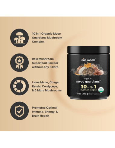 Polvo de Champiñón Orgánico NatureBell 283g - Mezcla 10-en-1